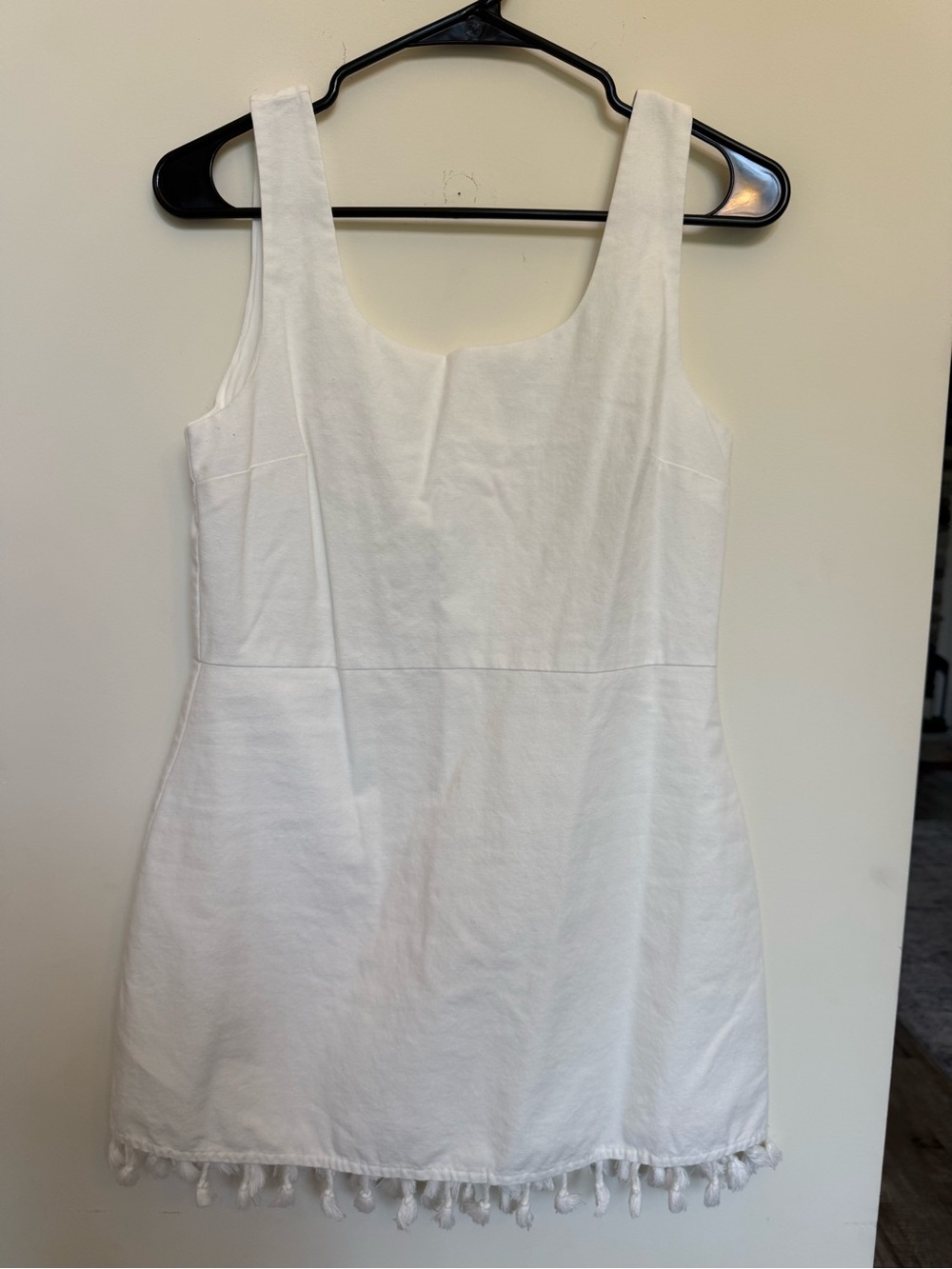 Pink Lily White Sleeveless Tassel-Hem Mini Dress